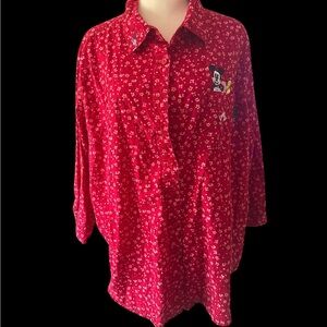 Disney Red Floral Mickey Mouse Shirt